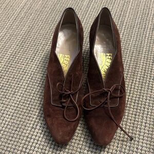 Salvatore Ferragamo Women's Dark Brown Suede low heels